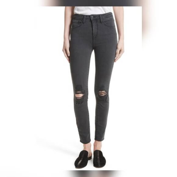 L'AGENCE Margot Coal Destruct High Rise Ankle Skinny Jeans - Picture 1 of 11